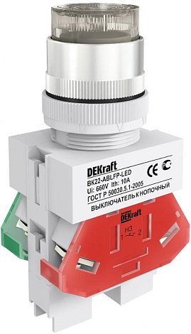 Выкл. кноп. ABLFP 22 мм Цвет:БЕЛЫЙ LED 220В ВK-22 | 25025DEK | DEKraft