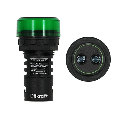Лампа комм. ADDS 22 мм LED зел. 220В AC/DC ЛK-22 | 25118DEK | DEKraft