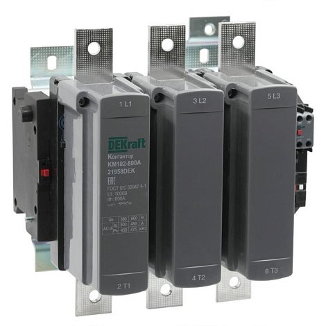 Контактор 800А 220В_АС АС3_ АС4 1НО+1НЗ КМ-102 | 21958DEK | DEKraft