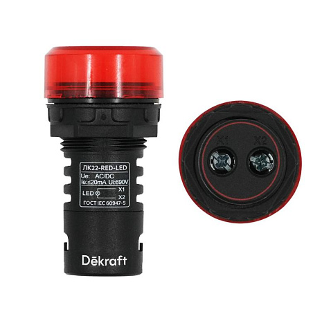 Лампа комм. ADDS 22 мм LED кр. 220В AC/DC ЛK-22 | 25119DEK | DEKraft