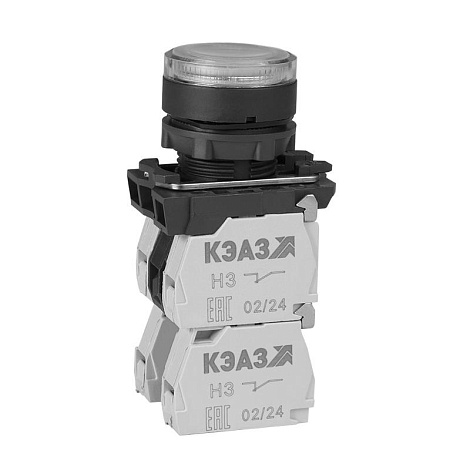 Кнопка КМЕ4622мЛ-24В-белый-2но+2нз-цилиндр-индикатор-IP65| 293183 | КЭАЗ