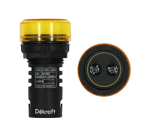 Лампа комм. ADDS 22 мм Цвет:ЖЕЛТЫЙ LED 220В ЛK-22 | 25004DEK | DEKraft