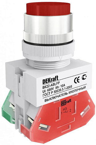 Выкл. кноп. ABLFP 22 мм Цвет:КРАСНЫЙ 220В ВK-22 | 25020DEK | DEKraft