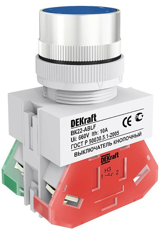 Выкл. кноп. ABLF 22 мм Цвет:СИНИЙ 220В ВK-22 | 25016DEK | DEKraft
