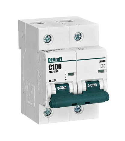 Выключатель автоматический двухполюсный ВА-201 100А C 10кА | 13006DEK | DEKraft