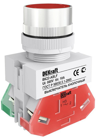 Выкл. кноп. ABLF 22 мм Цвет:КРАСНЫЙ 220В ВK-22 | 25014DEK | DEKraft